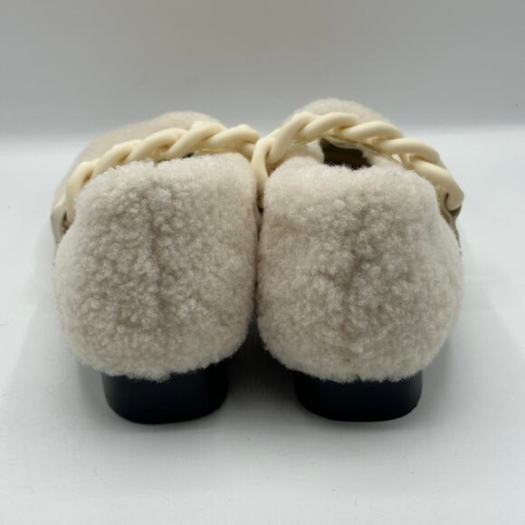 OZLANA Shearling Sherpa Mary Jane Flat Ivory Cream Chain Strap Sz 7 NWOB $275 - Picture 5 of 7